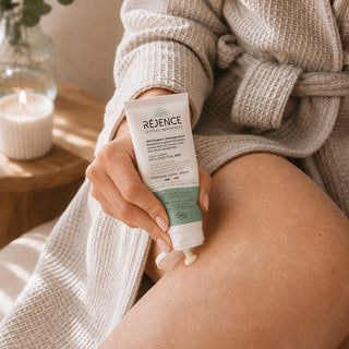 Application de la Cold cream SOS rougeurs et démangeaisons Réjence sur une peau sèche et sensible afin d'apaiser les irritations et les démangeaisons.