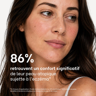 Résultat de l'étude clinique de la Routine SOS Eczéma Atopique Réjence montrant que 86 % des utilisateurs retrouvent un confort significatif de leur peau atopique sujette à l'eczéma en 8 jours.