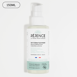Gel-Crème Hydratant Réjence pour peau atopique et peau sensible, soin hydratant apaisant pour le visage et le corps