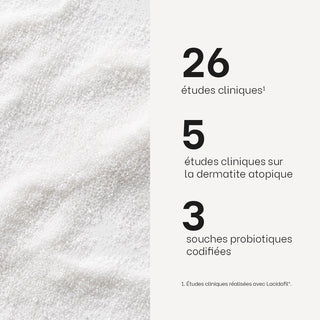 Chiffres clés de Probiotiques Équilibre Réjence : 26 études cliniques sur Lacidofil®, 3 souches probiotiques codifiées.