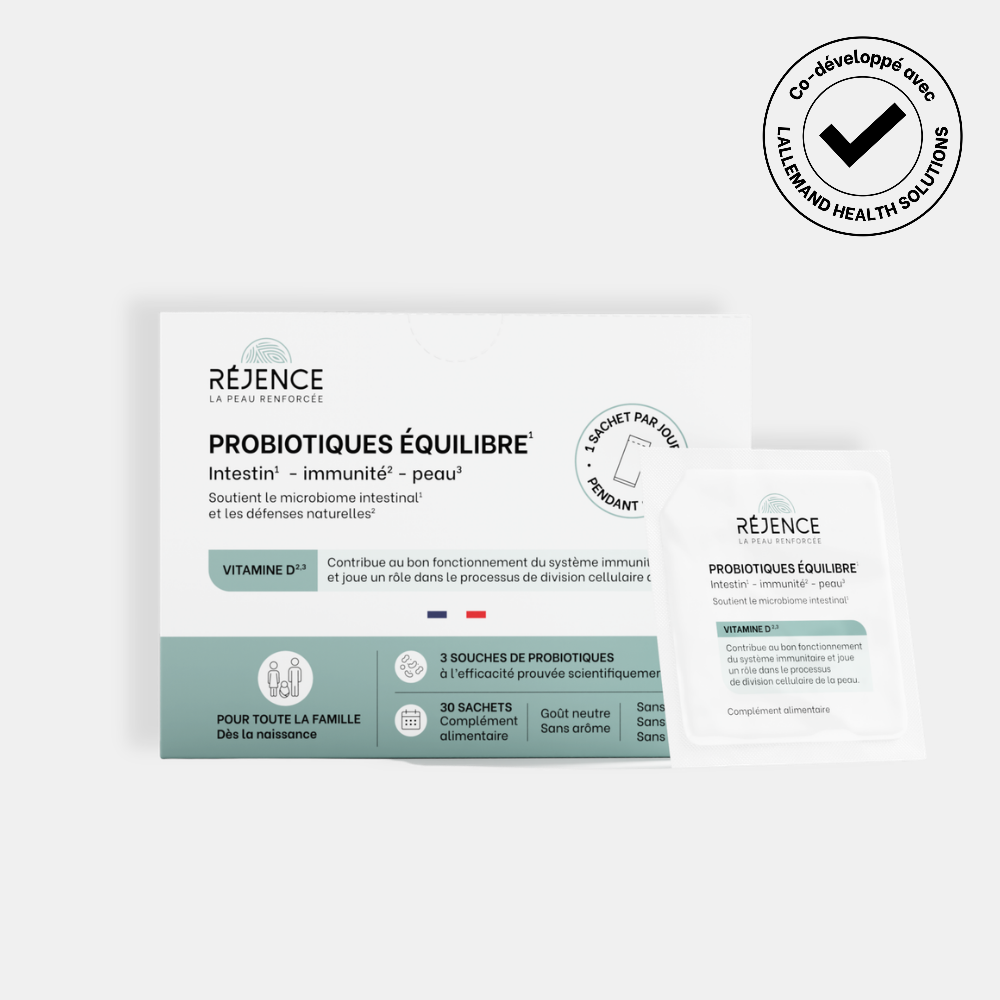 Boite et sachet de Probiotiques Équilibre Réjence