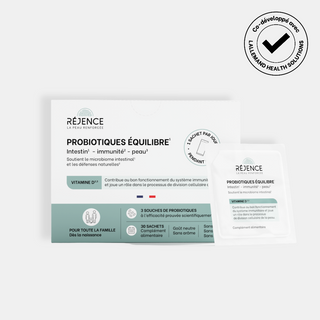 Boite et sachet de Probiotiques Équilibre Réjence